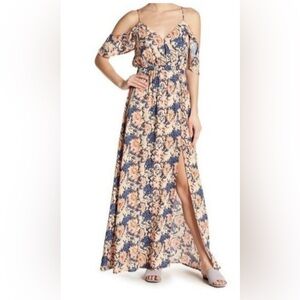 Floral Maxi Dress in Orange, Blue, and Cream